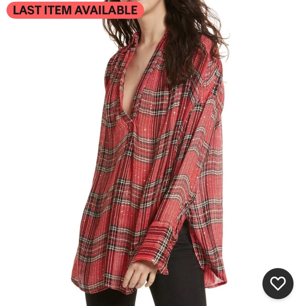Free People Red Plaid Button-Front Blouse